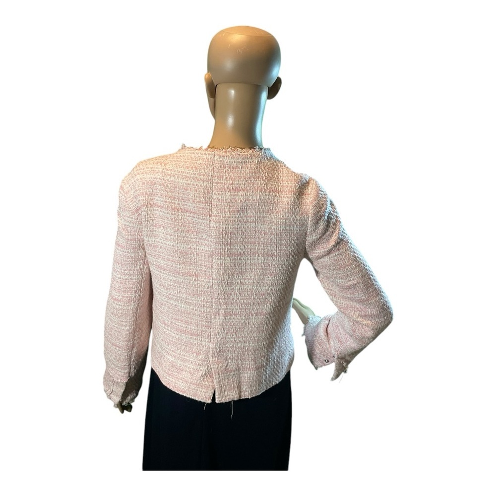 Zara Basic Women’s Size Small Long Sleeve Pink and White Tweed Short Jacket - Picture 8 of 15